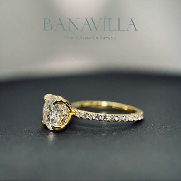 S925 in 14K Gold Plating Hidden Halo Engagement Ring 2ct Moissanite Diamond - Picture 6 of 10